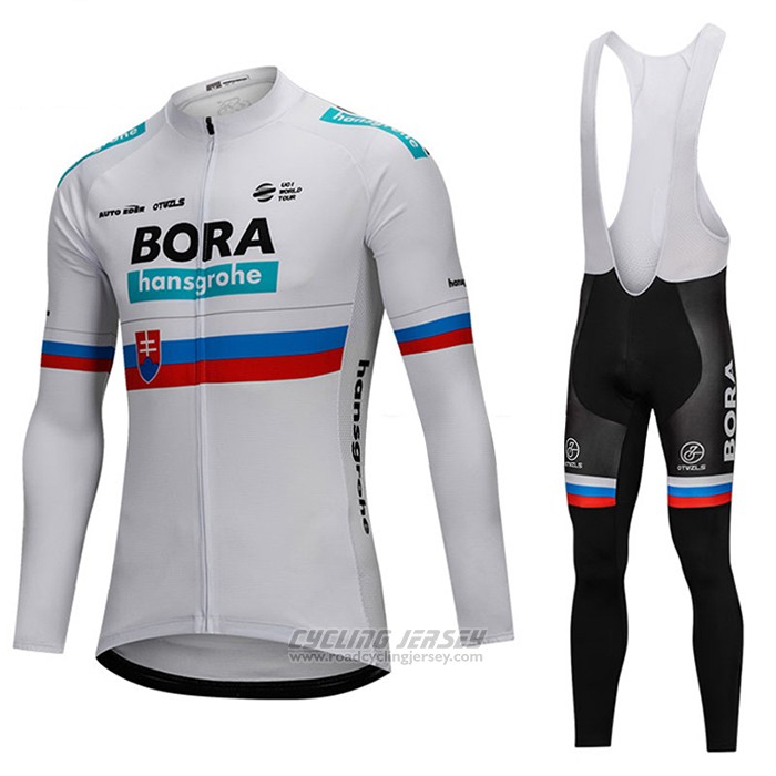 2018 Cycling Jersey Bora Champion Slovakia White Long Sleeve and Bib Tight